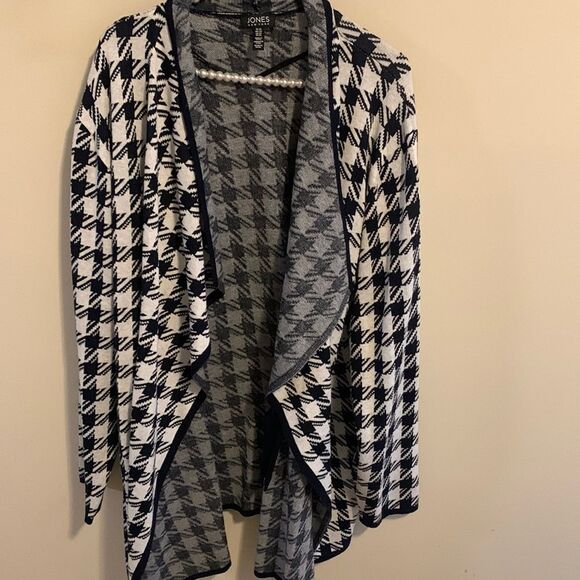 JONES NEW YORK Houndstooth waterfall CARDIGAN Size 2x Black & White - Picture 1 of 4